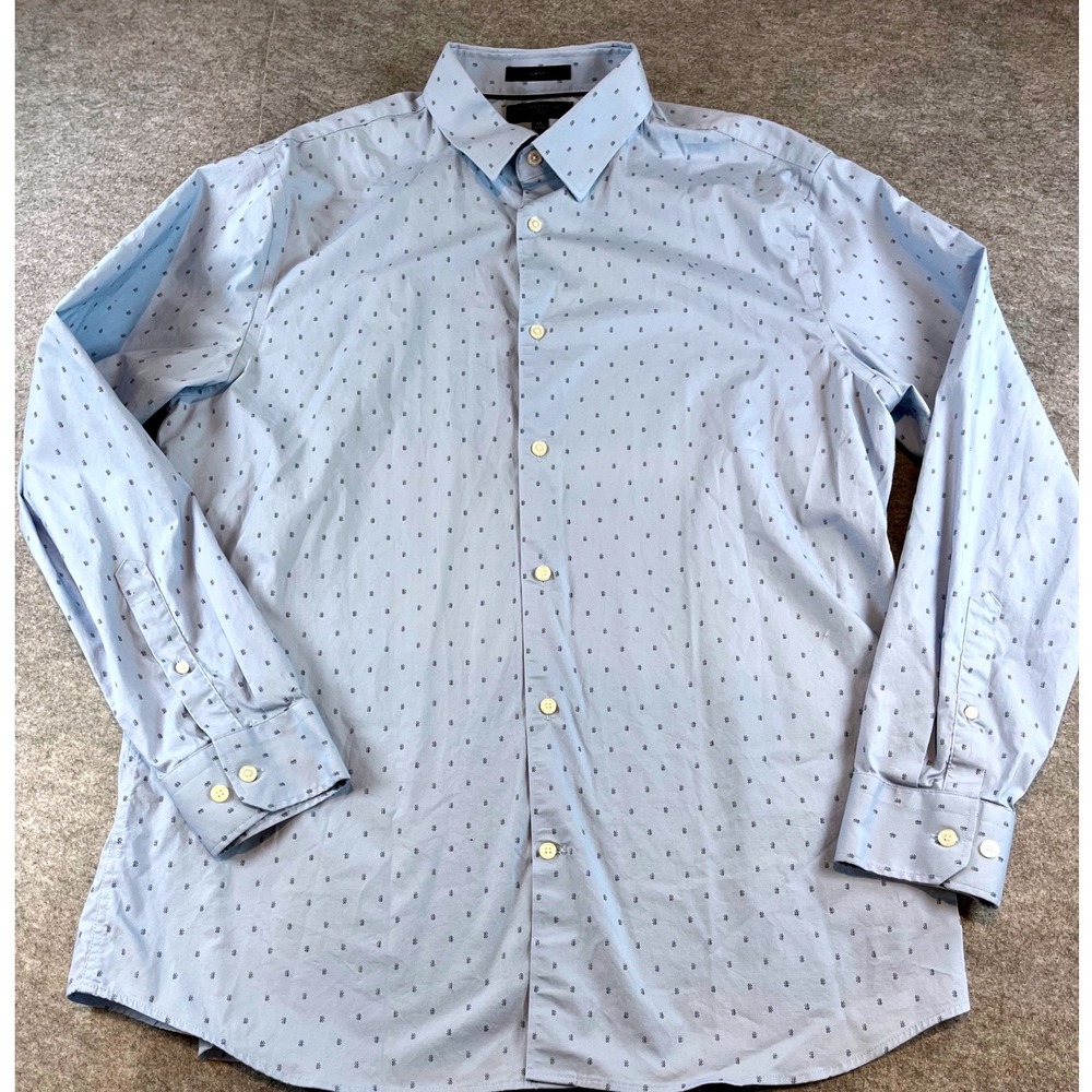 Banana Republic Men Slim Fit Light Blue Geometric Print XL Wrinkle free Shirt